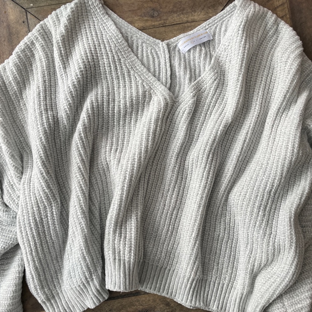 Oversized white cropped sweater